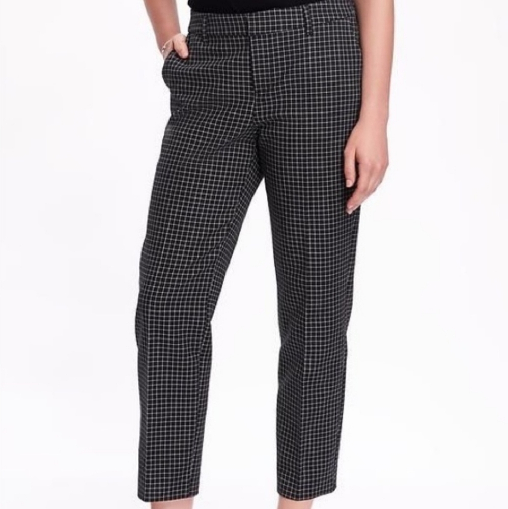 Old Navy Harper Cropped Ankle Pants Black White Grid Check Womens Size 4 Trouser